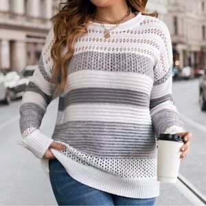 SHEIN Grey Striped Sweater